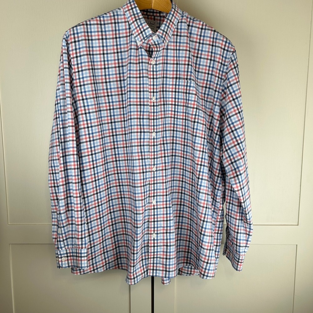 L.L. Bean Plaid Button Down Shirt Mens XXL Blue Red Cotton Preppy Classic
